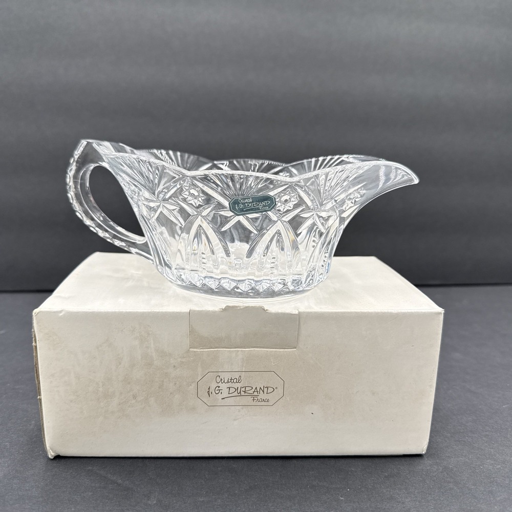 Vtg J.G. Durand Lead Crystal Gravy Sauce Boat France  Clear‎ NEW In Box
